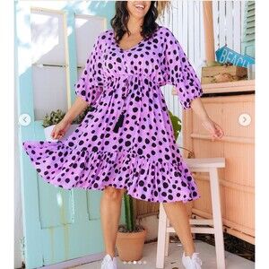 NWT Proud Poppy Purple Polka Dot Dress Plus Sz 22 Midi Boho Peasant Flowy